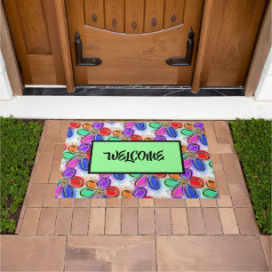 Kleurrijke kunstbloemen patroon deurmat
