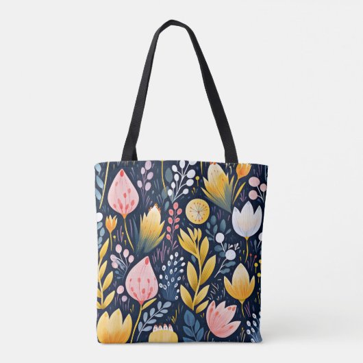 Kleurrijke kunstbloemen tote bag (Achterkant)