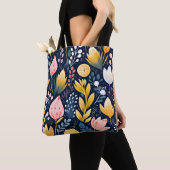 Kleurrijke kunstbloemen tote bag (Dichtbij)