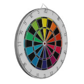 Kleurrijke kunstbordregenboog met zwart dartbord (Voorkant Links)
