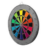Kleurrijke kunstbordregenboog met zwarte grijs dartbord (Voorkant Rechts)