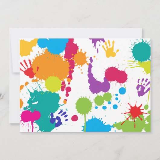 Kleurrijke kunstenaarsuitnodiging met verfvlekken kaart (Achterkant)
