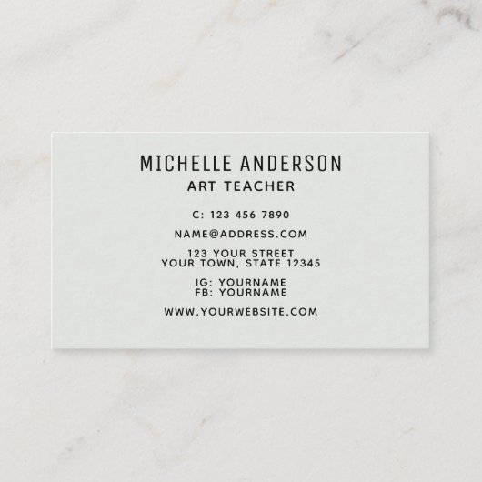 Kleurrijke kunstleraar visitekaartje (Achterkant)