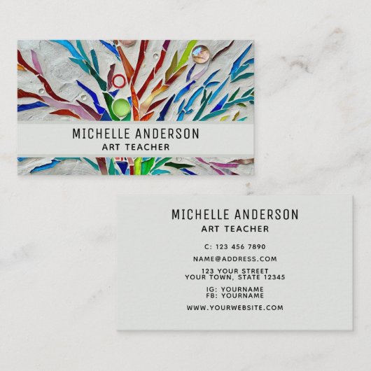 Kleurrijke kunstleraar visitekaartje (Voorkant / Achterkant)