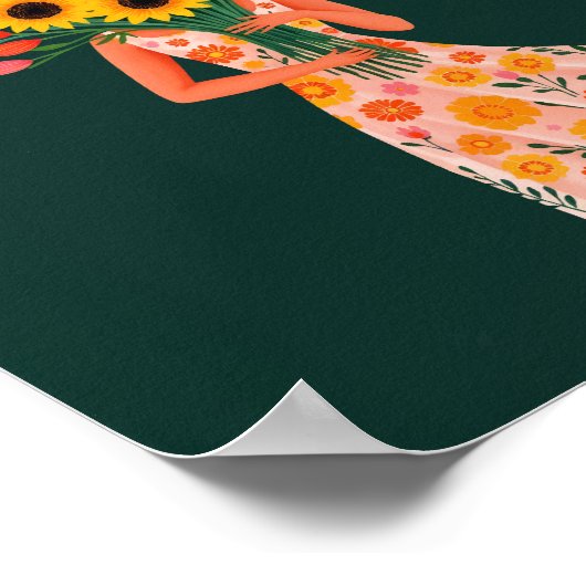 Kleurrijke Kunstprint Bloemenmeisje Poster (Hoek)