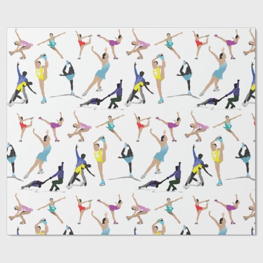 Kleurrijke kunstschaatsers in beweging cadeaupapier (Vlak)