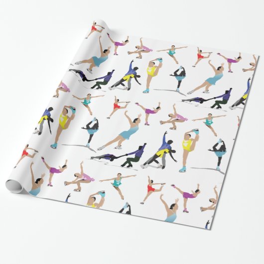 Kleurrijke kunstschaatsers in beweging cadeaupapier (Uitgerold)