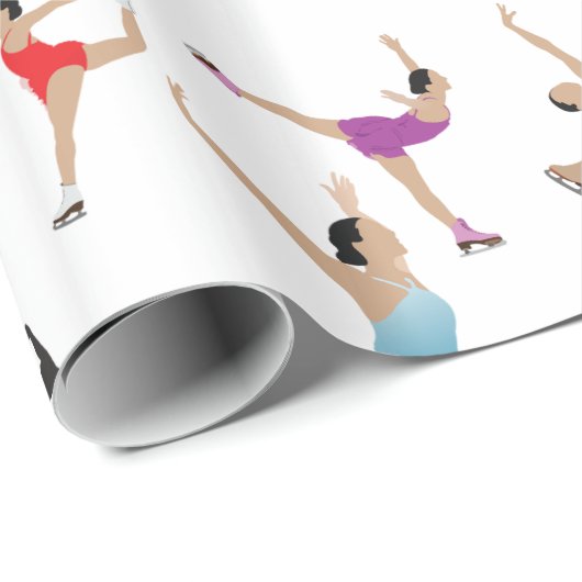 Kleurrijke kunstschaatsers in beweging cadeaupapier (Rol Hoek)