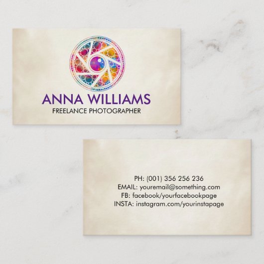 Kleurrijke kunststofcamera-Shutter Visitekaartje (Voorkant / Achterkant)