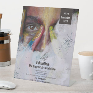 Kleurrijke Kunsttentoonstelling Flyer Portret, Kun Reclamebord Met Voetstuk
