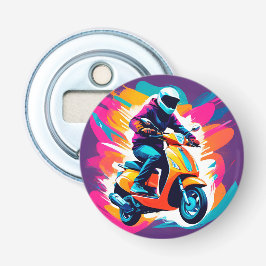 Kleurrijke kunstuitbeelding van een persoon die ri button flesopener