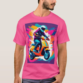 Kleurrijke kunstuitbeelding van een persoon die ri t-shirt