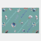 Kleurrijke Kust Roze, Blauw en Groene Kerstmis Inpakpapier Vel (Voorkant 3)