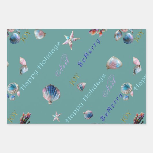 Kleurrijke Kust Roze, Blauw en Groene Kerstmis Inpakpapier Vel (Voorkant 3)