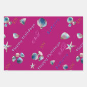 Kleurrijke Kust Roze, Blauw en Groene Kerstmis Inpakpapier Vel (Voorkant 2)