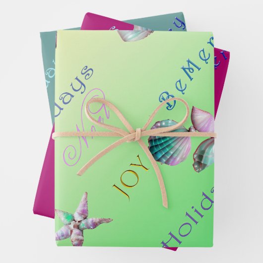 Kleurrijke Kust Roze, Blauw en Groene Kerstmis Inpakpapier Vel (In situ)