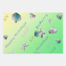 Kleurrijke Kust Roze, Blauw en Groene Kerstmis Inpakpapier Vel