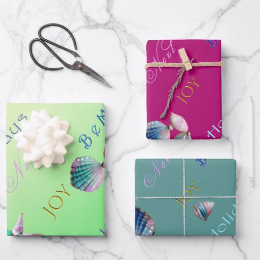 Kleurrijke Kust Roze, Blauw en Groene Kerstmis Inpakpapier Vel (Voorkant)