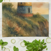 Kleurrijke Kust Vuurtoren Keukenhanddoek (Gevouwen)
