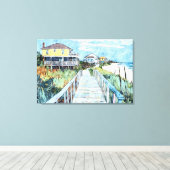 Kleurrijke kustpromenade en strandhuizen canvas afdruk (Insitu (Houten vloer))