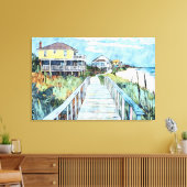 Kleurrijke kustpromenade en strandhuizen canvas afdruk (Insitu (Woonkamer))