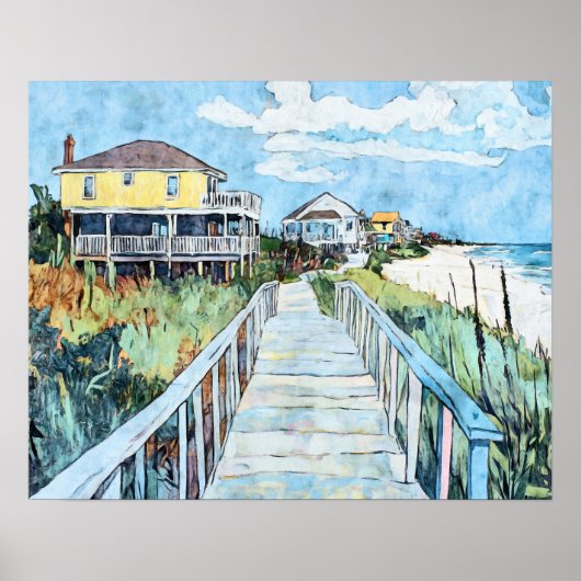 Kleurrijke kustpromenade en strandhuizen poster (Voorkant)