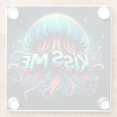 Kleurrijke kwal illustratie met kus me tekst glazen onderzetter (Achterkant)