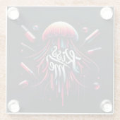 Kleurrijke kwal illustratie met levendige typog glazen onderzetter (Achterkant)