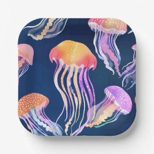 Kleurrijke kwal Oceandier aquarel Papieren Bordje