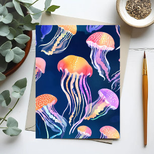 Kleurrijke kwal   Oceandier waterverf Briefkaart