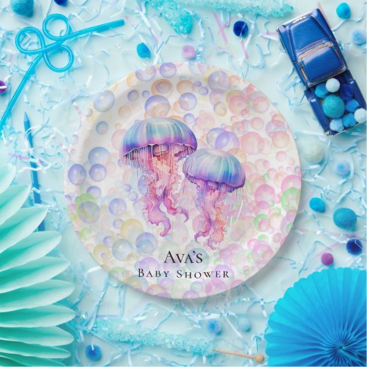Kleurrijke Kwallen en Bubbels Meisje Baby shower Papieren Bordje (Feest)