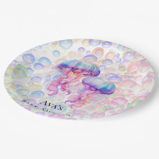 Kleurrijke Kwallen en Bubbels Meisje Baby shower Papieren Bordje (Gekanteld)