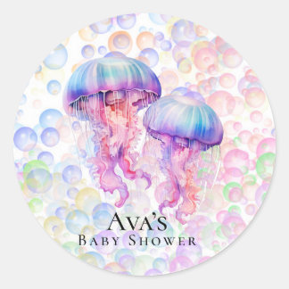 Kleurrijke Kwallen en Bubbels Meisje Baby shower Ronde Sticker