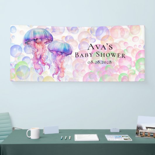 Kleurrijke Kwallen en Bubbels Meisje Baby shower Spandoek (Beurs)