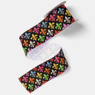 Kleurrijke Kwegerige Fleur-de-lis Bloemen Zwart Satijnen Lint