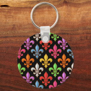Kleurrijke Kwegerige Fleur-de-lis Bloemen Zwart Sleutelhanger