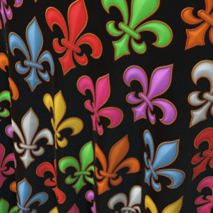 Kleurrijke Kwegerige Fleur-de-lis Bloemen Zwart Stof
