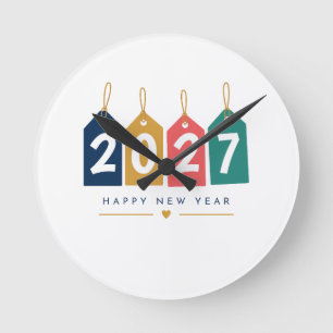 Kleurrijke Labels Gelukkig Nieuwjaar 2027 Minimali Ronde Klok