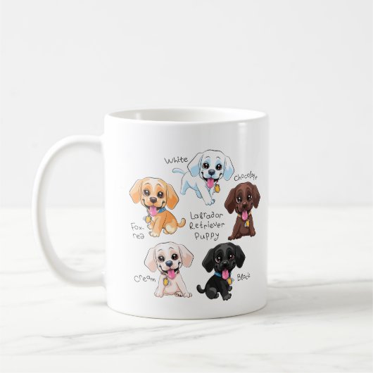 Kleurrijke Labrador Retriever Puppy Pack, Schattig Koffiemok (Links)