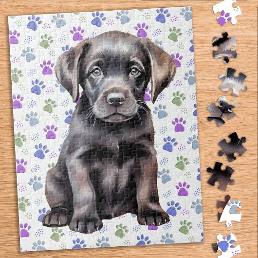 Kleurrijke Labrador Retriever Puppy Paw Prints Legpuzzel