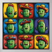 Kleurrijke Lachende Cactus Raster Kunst voor Kinde Poster (Voorkant)