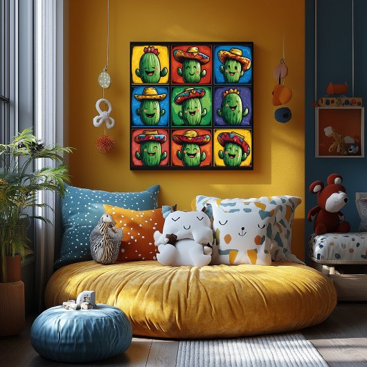 Kleurrijke Lachende Cactus Raster Kunst voor Kinde Poster