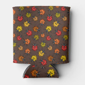 Kleurrijke ladybugs op bruin blikjeskoeler (Voorkant)