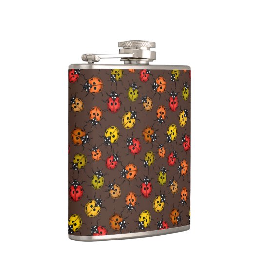 Kleurrijke ladybugs op bruin heupfles (Rechts)