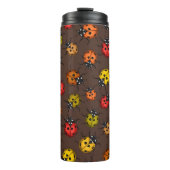 Kleurrijke ladybugs op bruin thermosbeker (Voorkant)