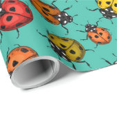 Kleurrijke ladybugs op turkooizen cadeaupapier (Rol Hoek)