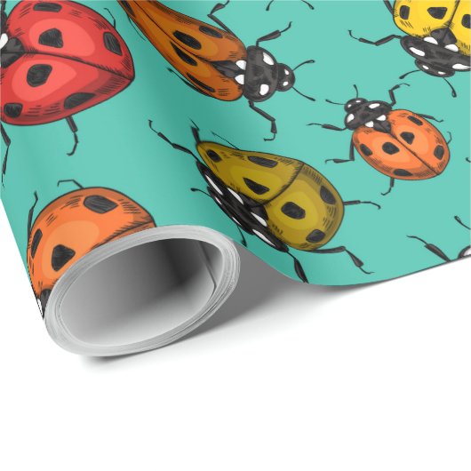 Kleurrijke ladybugs op turkooizen cadeaupapier (Rol Hoek)