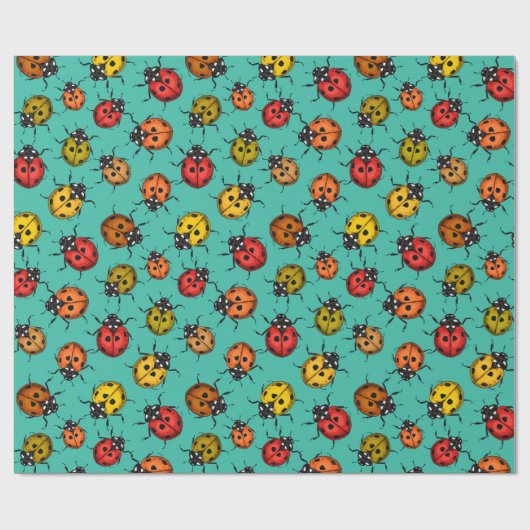 Kleurrijke ladybugs op turkooizen cadeaupapier (Vlak)