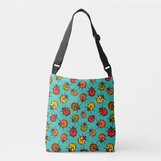 Kleurrijke ladybugs op turkooizen crossbody tas (Voorkant)