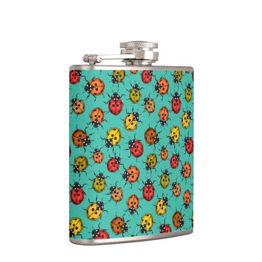 Kleurrijke ladybugs op turkooizen heupfles (Rechts)